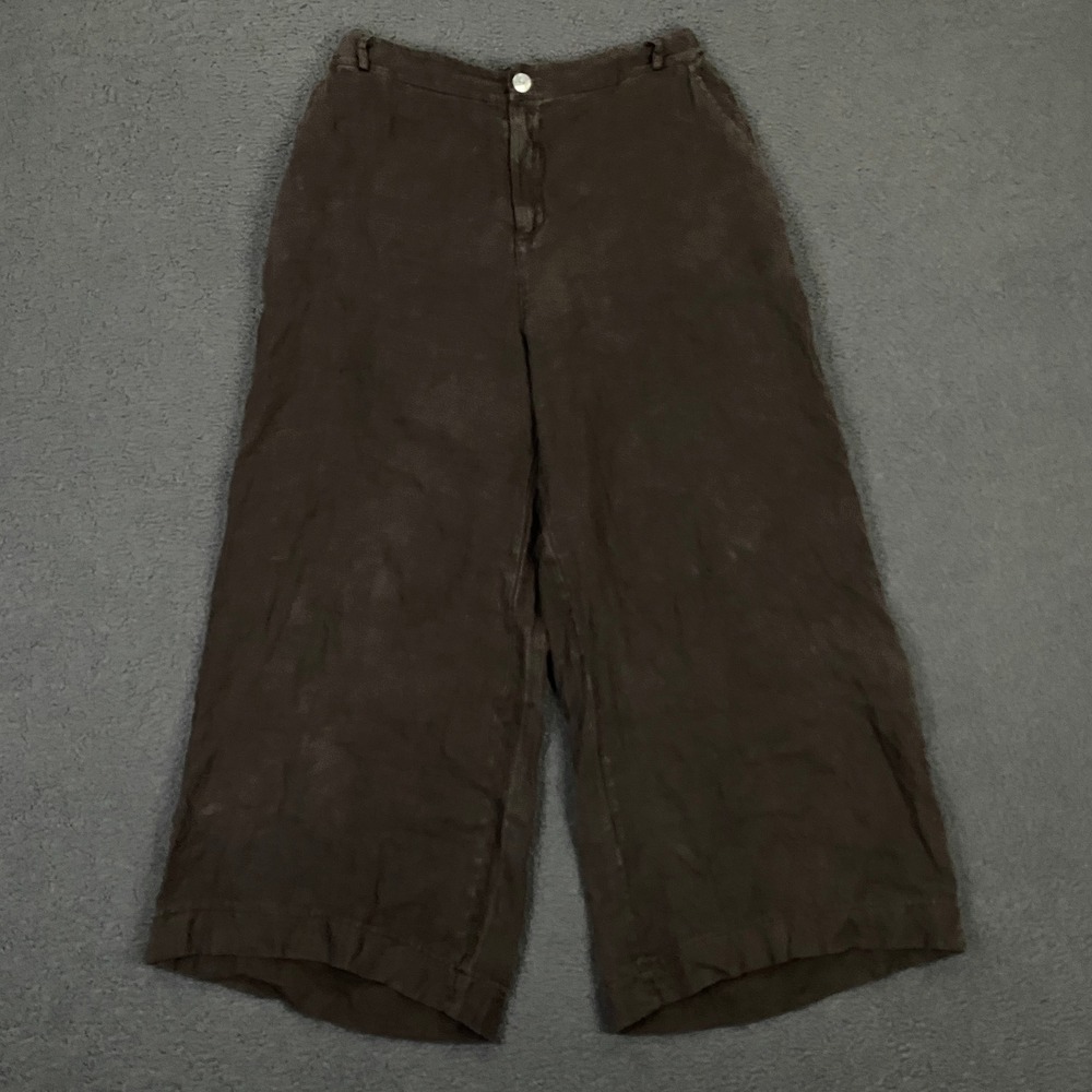 Milio Milano Pants Women Medium Brown 100% Linen Wide Leg Made in Italy Trousers